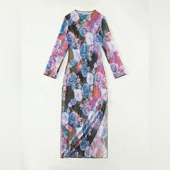 Swim Summer Beach Floral Print Split Thigh Cover Up Size M EUC - Picture 4 of 7